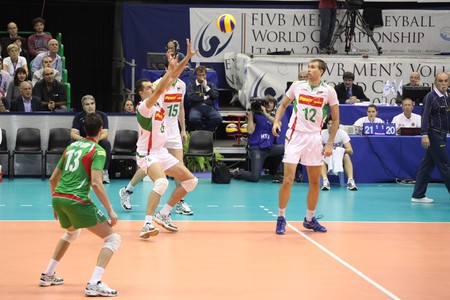 FLORENCE, ITALY - OCTOBER, 06, 2010: FIVB Men's Volleyball World Championship, Bulgaria vs Cuba at Nelson Mandela Forum on Oct 06 2010, Florence, Italyのeditorial素材