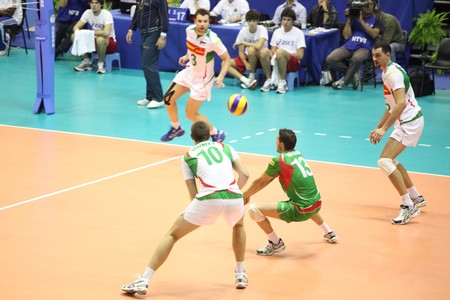 FLORENCE, ITALY - OCTOBER, 06, 2010: FIVB Men's Volleyball World Championship, Bulgaria vs Cuba at Nelson Mandela Forum on Oct 06 2010, Florence, Italyのeditorial素材