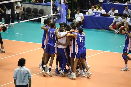FLORENCE, ITALY - OCTOBER, 06, 2010: FIVB Men's Volleyball World Championship, Bulgaria vs Cuba at Nelson Mandela Forum on Oct 06 2010, Florence, Italyのeditorial素材