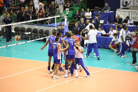FLORENCE, ITALY - OCTOBER, 06, 2010: FIVB Men's Volleyball World Championship, Bulgaria vs Cuba at Nelson Mandela Forum on Oct 06 2010, Florence, Italyのeditorial素材