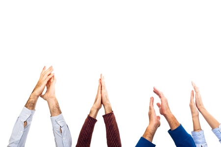 Hands Raised Up Clapping on White Background