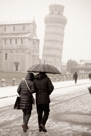 Leaning Tower under the Snowの写真素材