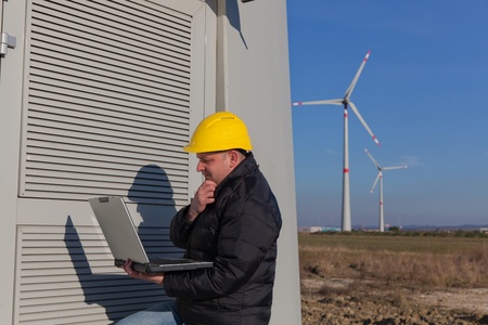 Technician Engineer in Wind Turbine Power Generator Stationの写真素材