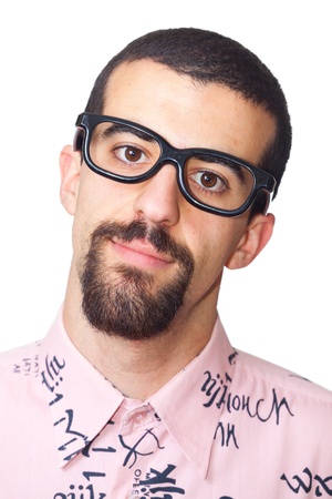 Portrait of Young Nerd on Whiteの写真素材
