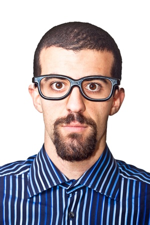 Portrait of Young Nerd on Whiteの写真素材
