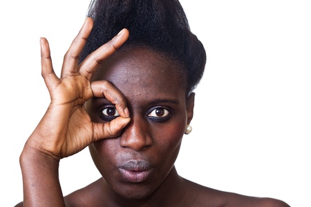 Beautiful Black Woman Portrait on Whiteの写真素材