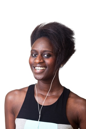Beautiful Black Woman Listening Musicの写真素材