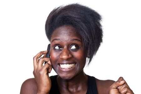 Beautiful Black Woman Talking on Mobile Phoneの写真素材