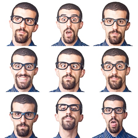Collection of Young Nerd Portrait on Whiteの写真素材