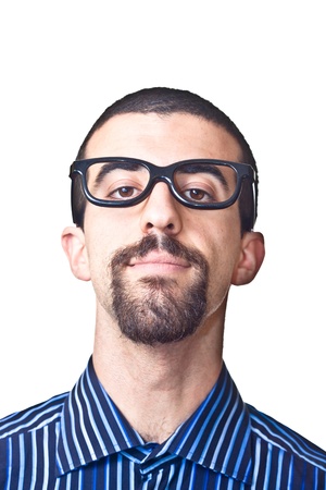 Portrait of Young Nerd on Whiteの写真素材