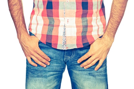 Young Man wearing Jeans and Shirt, Close Upの写真素材