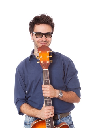 Young Man with Guitar Portraitの写真素材