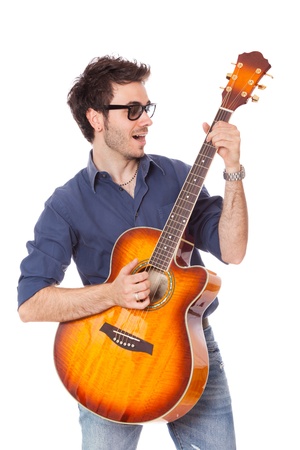 Funny Young Man Playing Guitarの写真素材