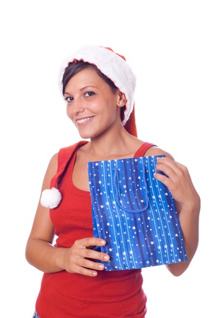 Sexy Woman with Santa Hat and Christmas Giftsの写真素材