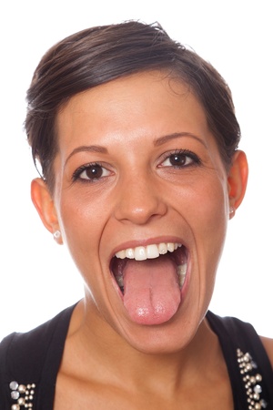 Young Girl with Tongue Outの写真素材