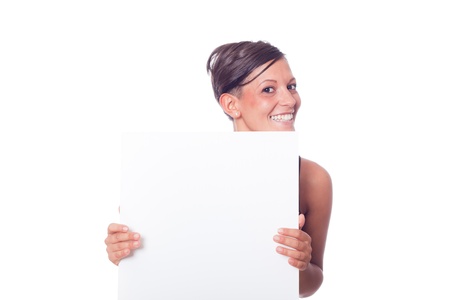 Young Woman Holding a Blank Boardの写真素材