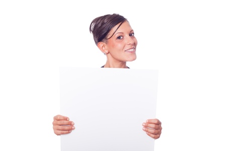 Young Woman Holding a Blank Boardの写真素材