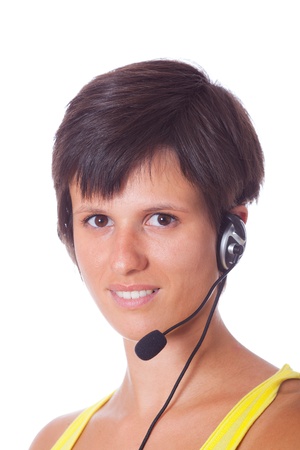 Cheerful Receptionist with Headsetの写真素材