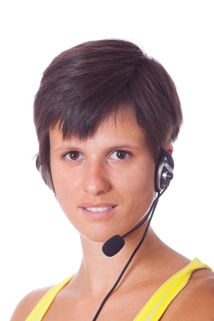 Cheerful Receptionist with Headsetの写真素材