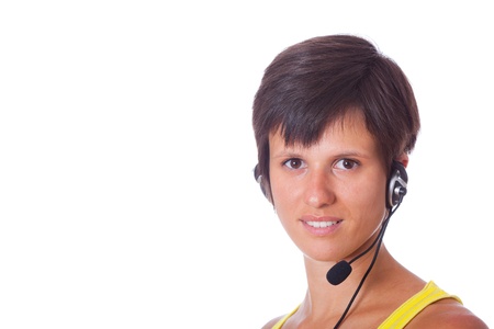 Cheerful Receptionist with Headsetの写真素材