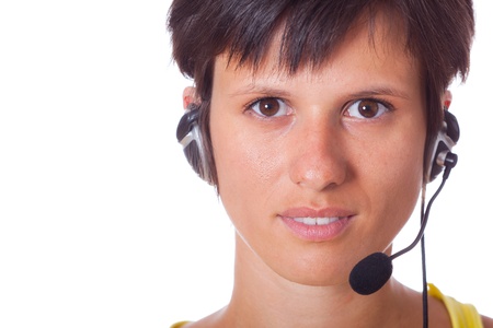 Cheerful Receptionist with Headsetの写真素材