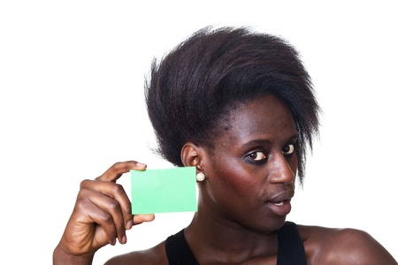 Beautiful Black Woman Showing Blanck Billboardの写真素材