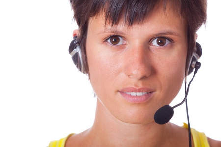 Cheerful Receptionist with Headsetの写真素材