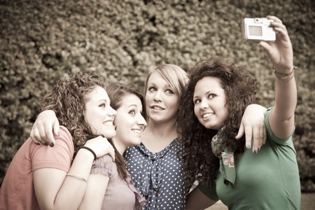 Female Teenagers Taking Self Portraitの写真素材