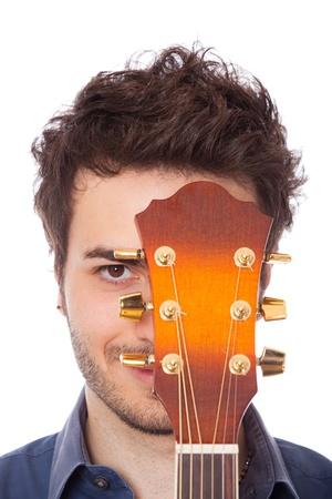Young Man with Guitar Portraitの写真素材