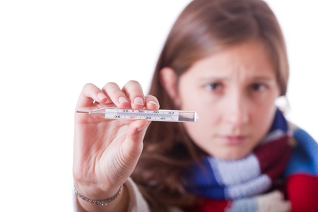 Sick Woman with Thermometerの写真素材