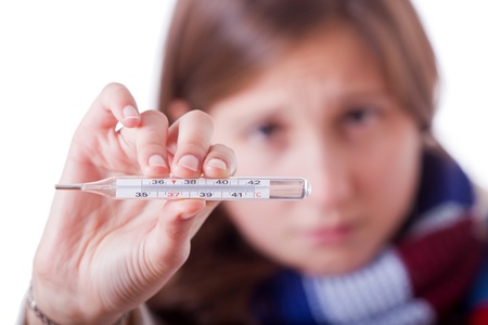 Sick Woman with Thermometerの写真素材