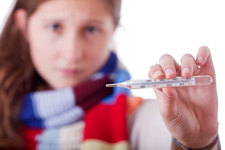 Sick Woman with Thermometerの写真素材