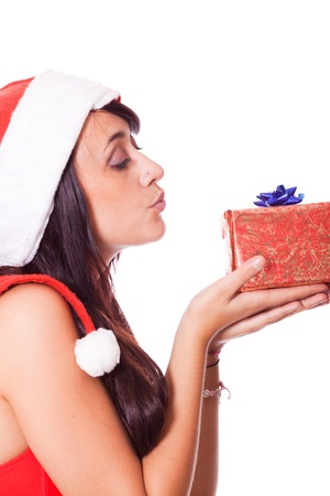 Sexy Woman with Santa Hat and Red Braの写真素材