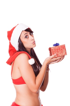 Sexy Woman with Santa Hat and Red Braの写真素材