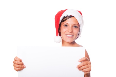 Sexy Woman with Santa Hat Holding Blank Boardの写真素材