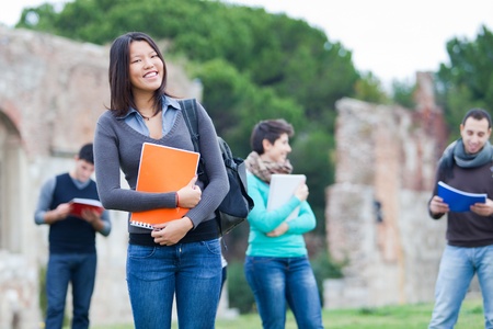 Multicultural College Students at Parkの写真素材
