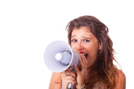 Young Woman Talking Through Megaphoneの写真素材