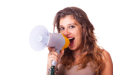 Young Woman Talking Through Megaphoneの写真素材