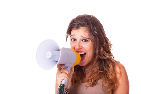 Young Woman Talking Through Megaphoneの写真素材