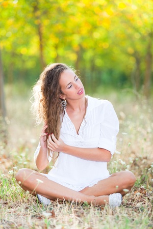 Young Woman in Relax Outsideの写真素材