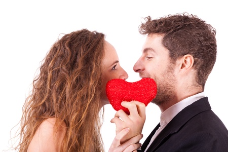Couple Holding an Heart, symbol of Love, on Valentine's Dayの写真素材