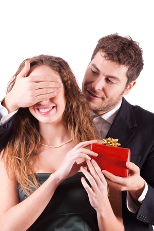 Handsome Man Giving a Gift on Valentine's Dayの写真素材