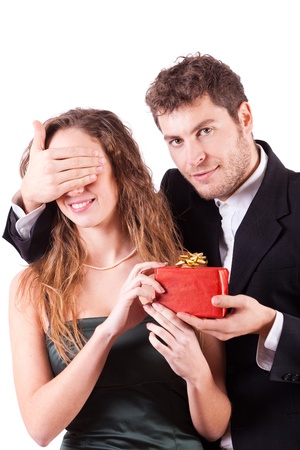 Handsome Man Giving a Gift on Valentine's Dayの写真素材