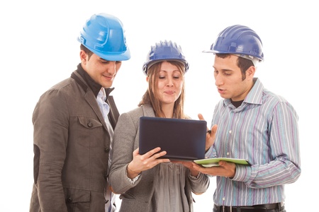 Engineers or Architects with Helmet on White Backgroundの写真素材