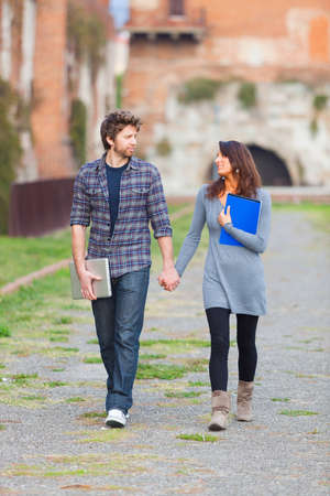 Young Couple at Collegeの写真素材