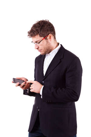 Young Businessman with Smartphone on Whiteの写真素材