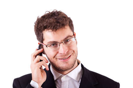 Young Businessman with Smartphone on Whiteの写真素材