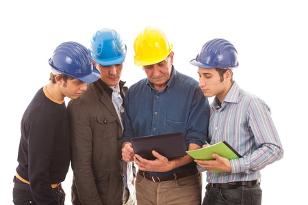 Engineers or Architects with Helmet on White Backgroundの写真素材