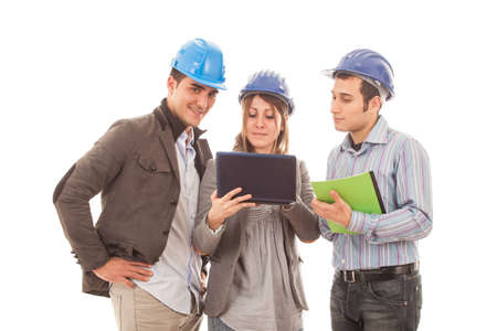 Engineers or Architects with Helmet on White Backgroundの写真素材