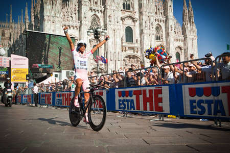 MILANO, ITALY - MAY 29: Cyclist Alberto Contador during the 21th Stage of 2011 Giro d'Italia, an individual time trial stage, on May 29, 2011 in Milano, Italy MILANO, ITALY - MAY 29: Cyclist Alberto Contador during the 21th Stage of 2011 Giro d'Italia, an individual time trial stage, on May 29, 2011 in Milano, Italy